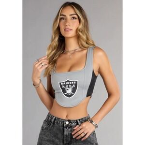 Windsor S gray black lace up Raiders Las vegas football sports crop tank top